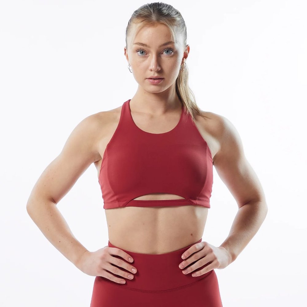 Alphalete Pulse Surge Bra- Tartan Red, Size Small